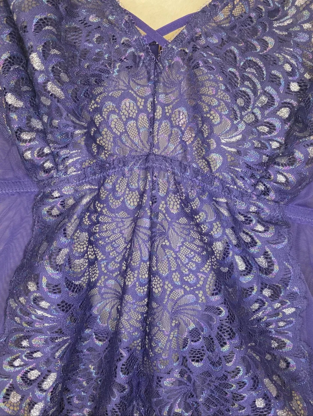 NWOT Savage X Fenty Metallic Lace Teddy Neon Butterfly Shade Grape Size 2X.